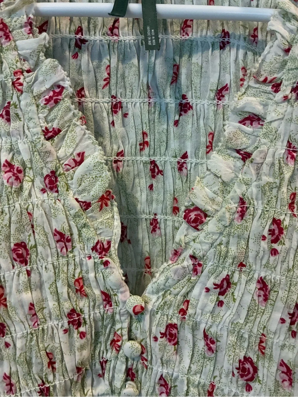 Anthropologie Floral Smocked Peplum Blouse Eyelet Puff Sleeve Top Medium